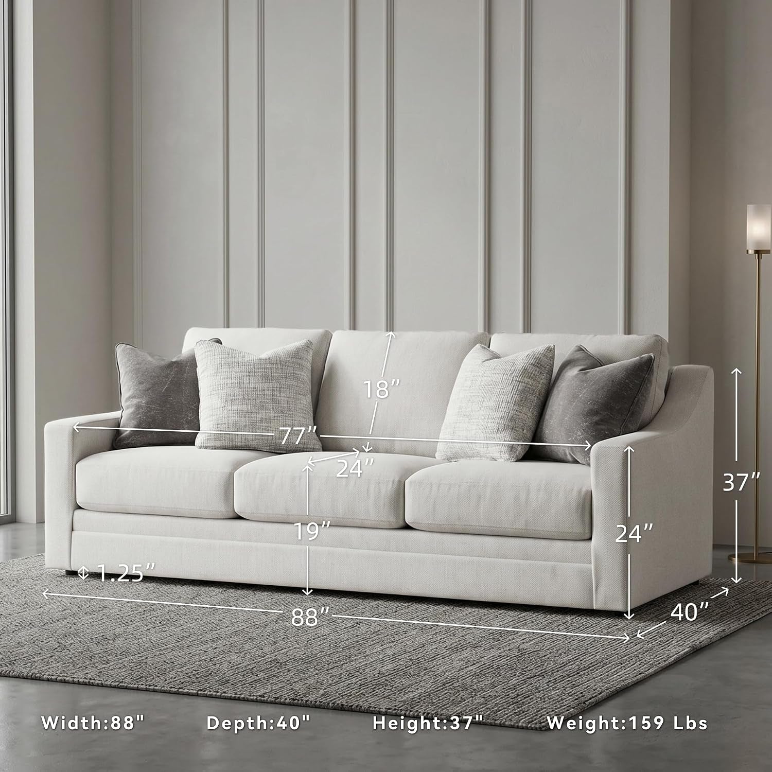 Signature Design by Ashley Maitelynn Sofa, No Assembly Required 88 Inch Contemporary 3 Seater Couch, Sag-Resistant Springless Platform Foundation for Living Room, Light Gray Chalk