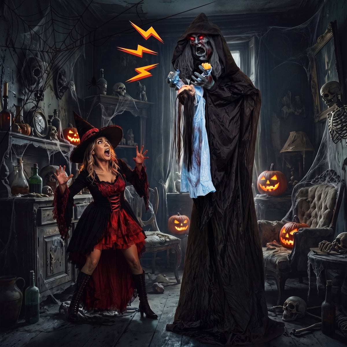 7.2 Ft Animated Halloween Soul Sucker Decoration with Lowering Head