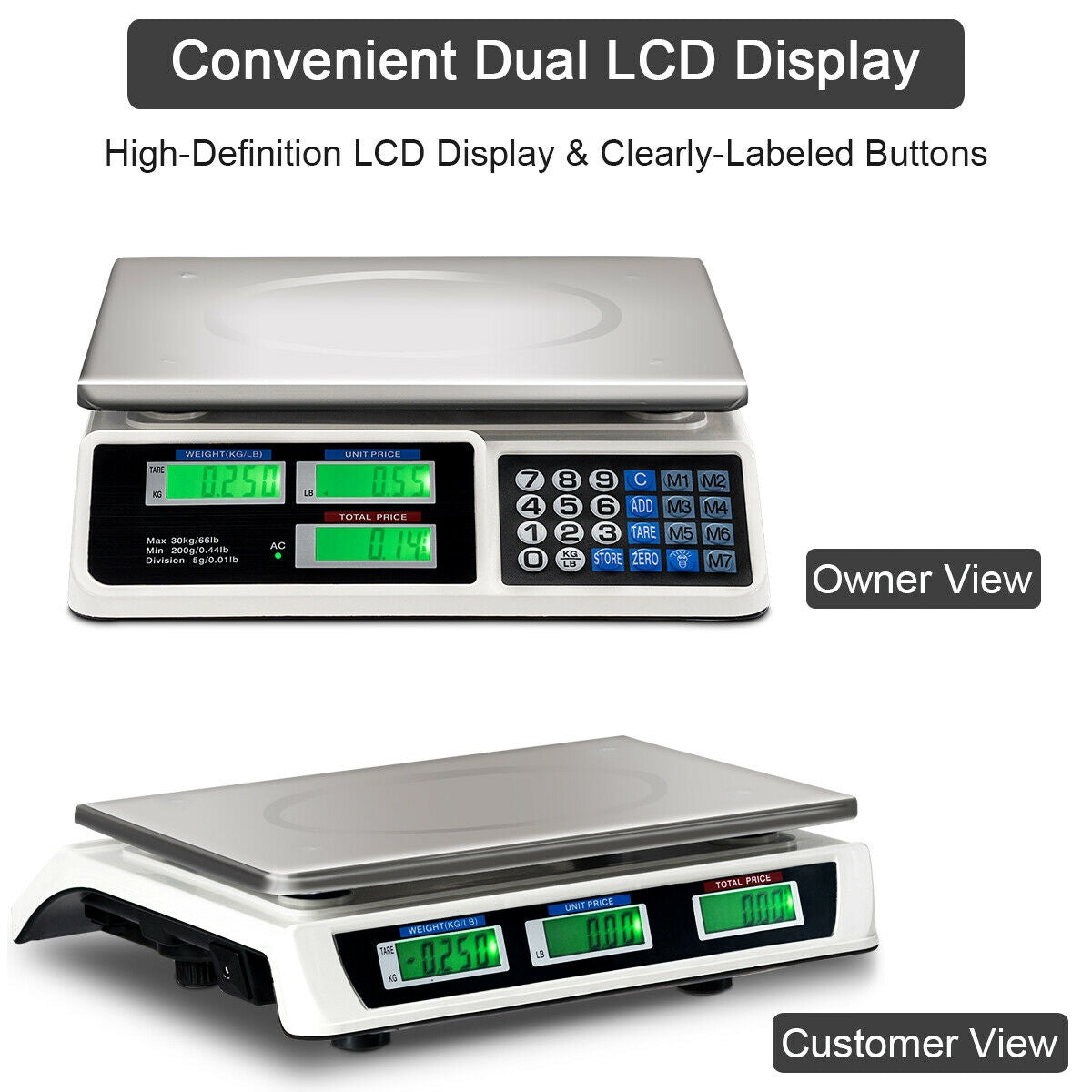 66 Lbs Electronic Price Computing Scale with LCD Screen Display