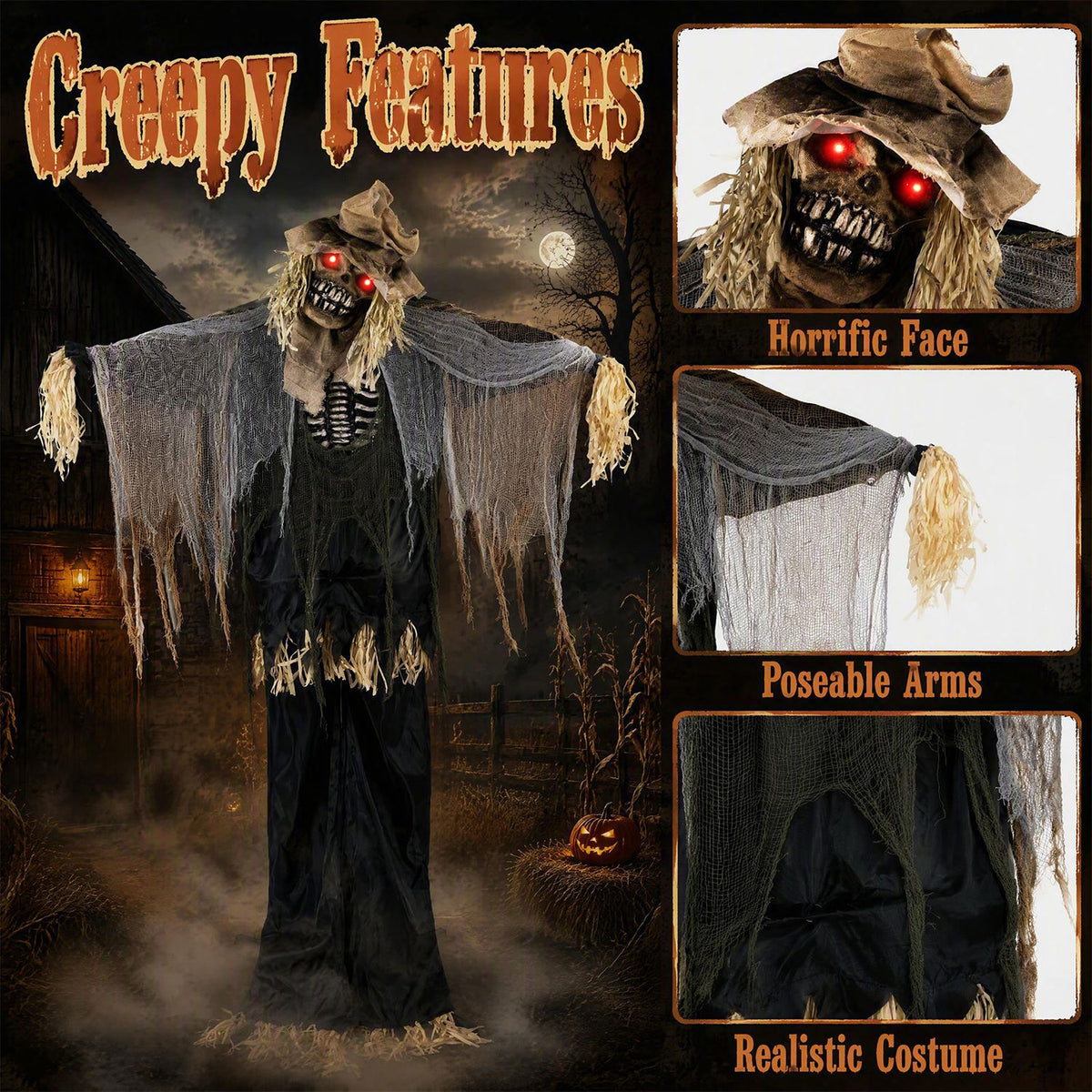 7.3 FT Halloween Animated Scarecrow Decoration