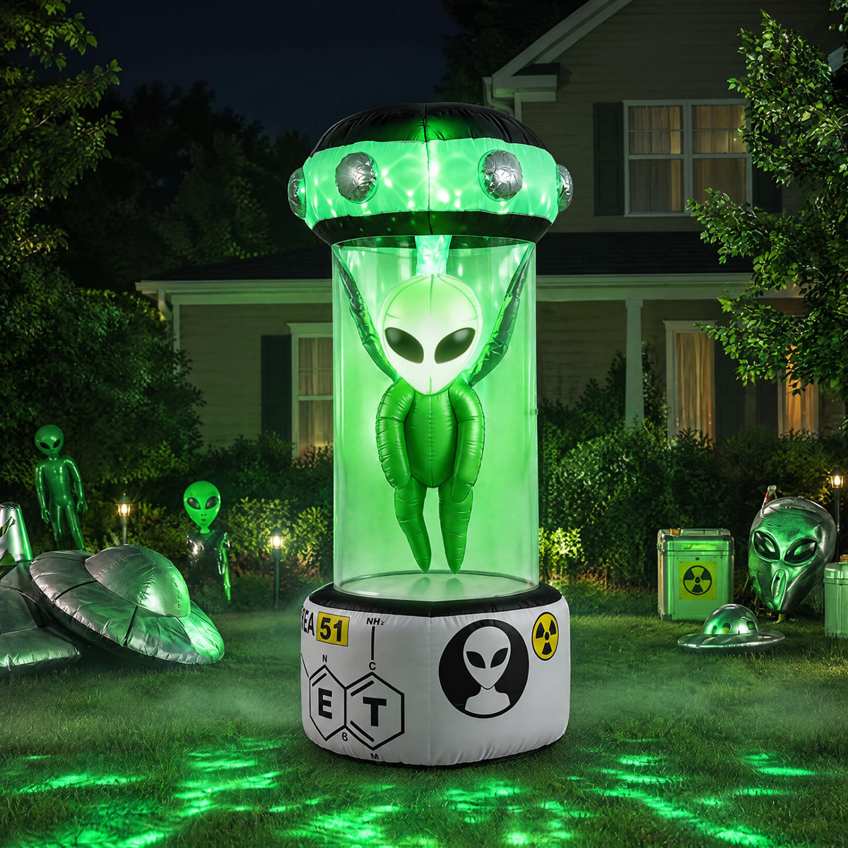 7.4 FT Halloween Inflatable Alien with Rotating Flashing Green Lights