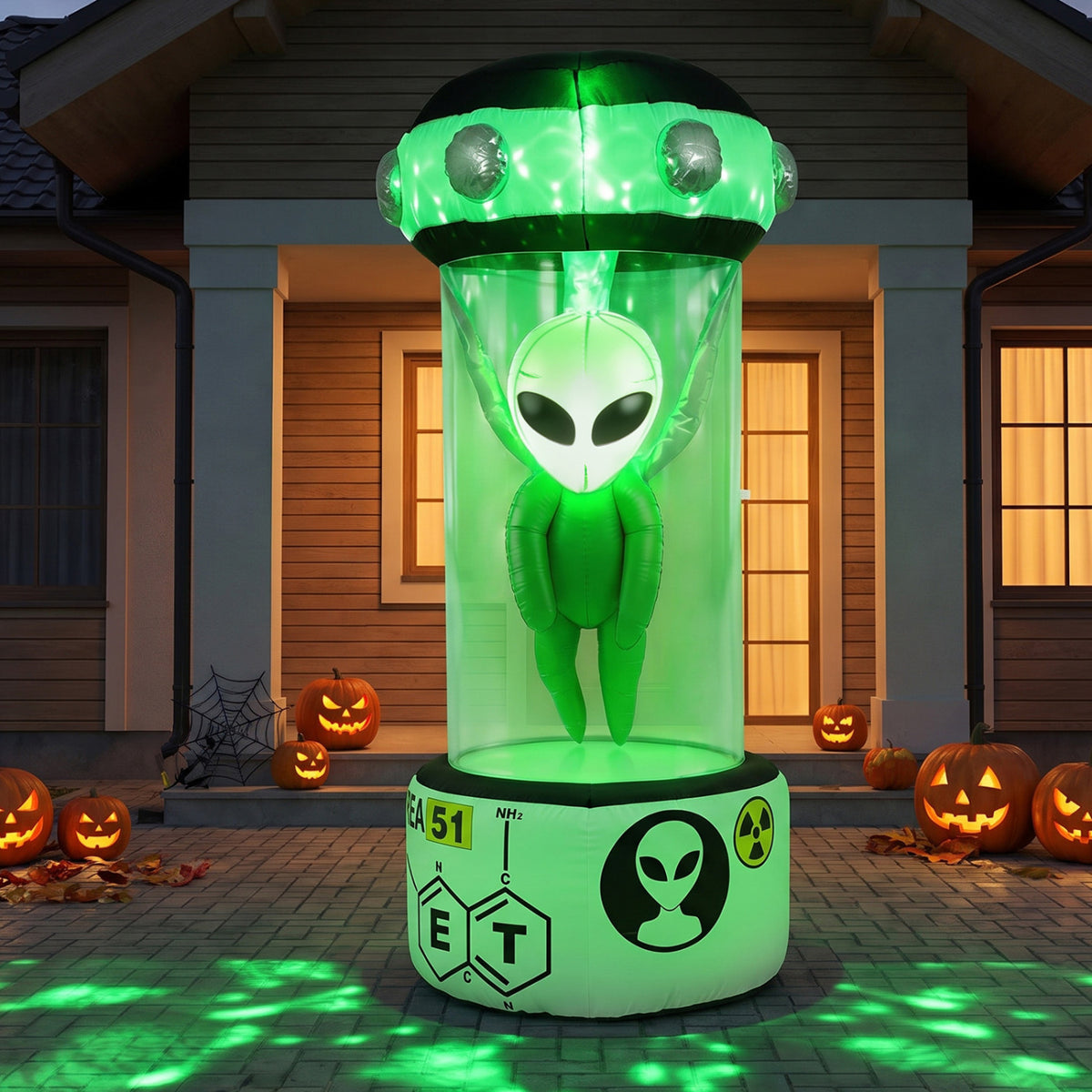7.4 FT Halloween Inflatable Alien with Rotating Flashing Green Lights