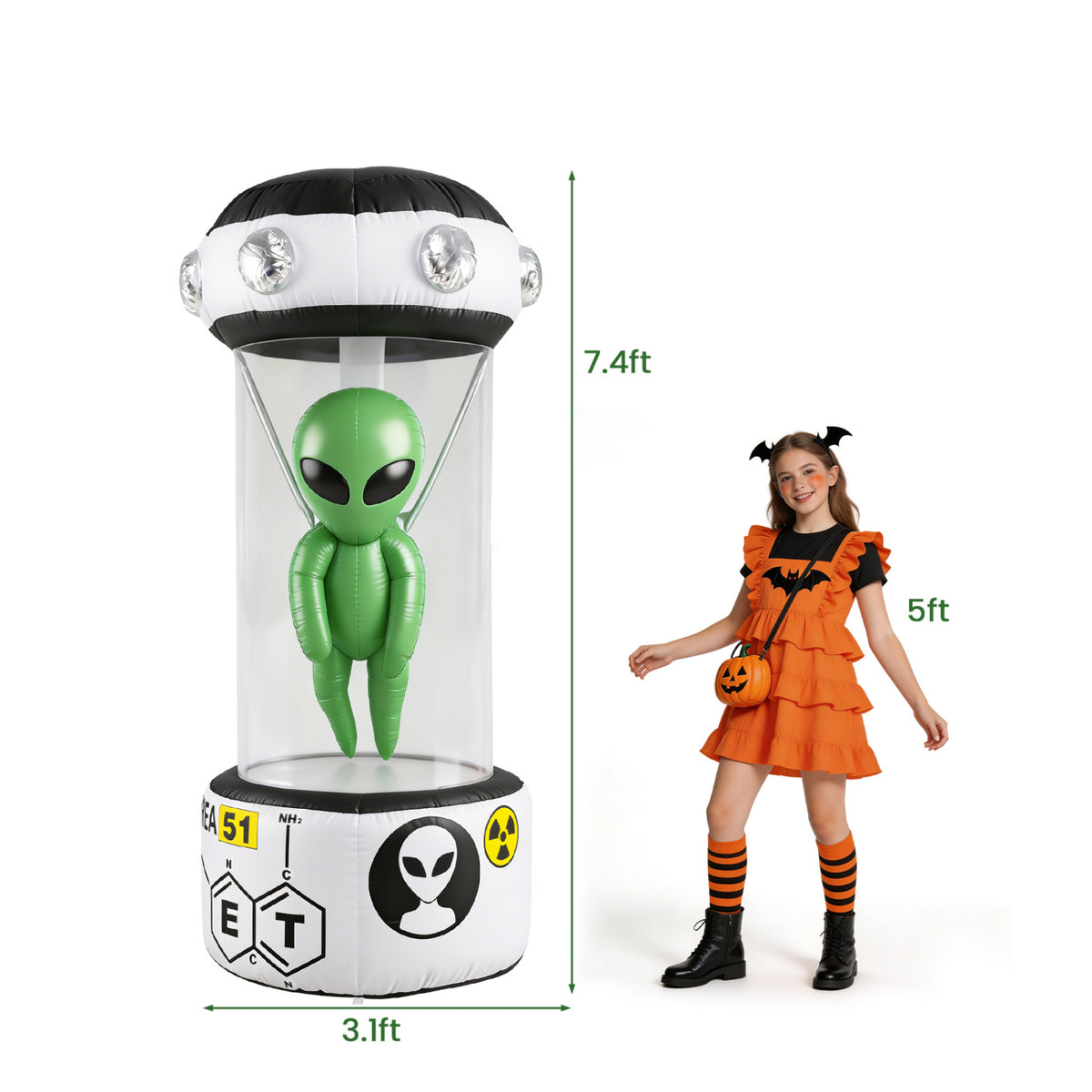 7.4 FT Halloween Inflatable Alien with Rotating Flashing Green Lights
