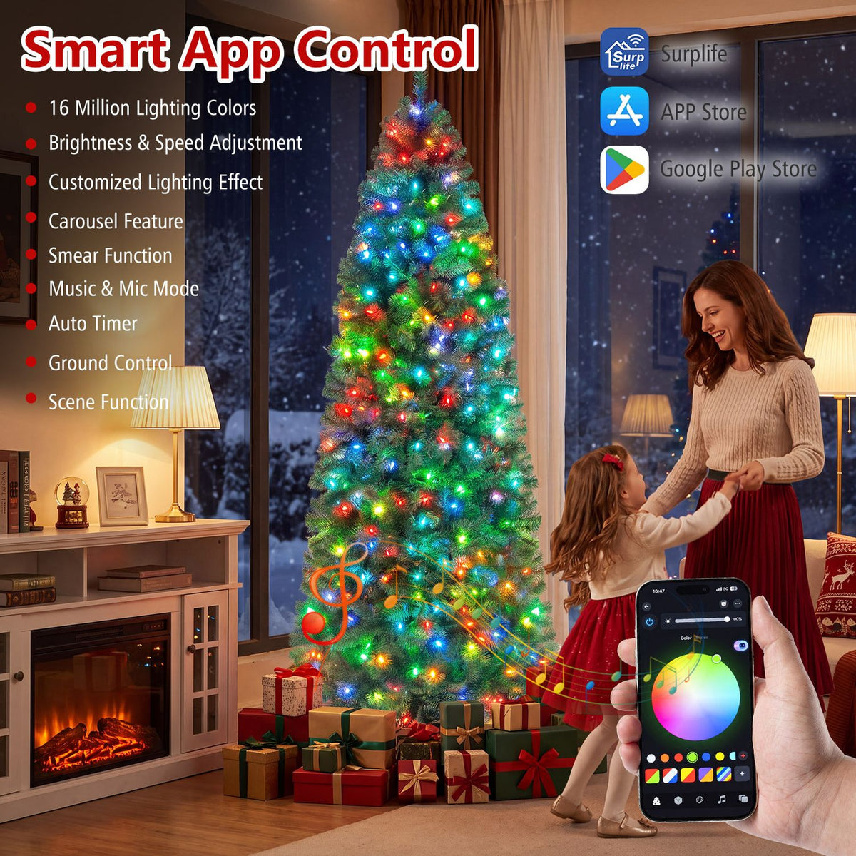 7.5 FT Smart Pencil Christmas Tree with Pre