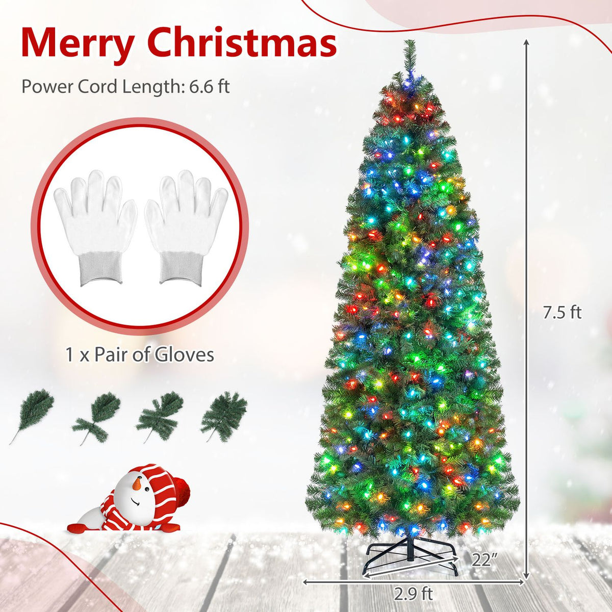 7.5 FT Smart Pencil Christmas Tree with Pre