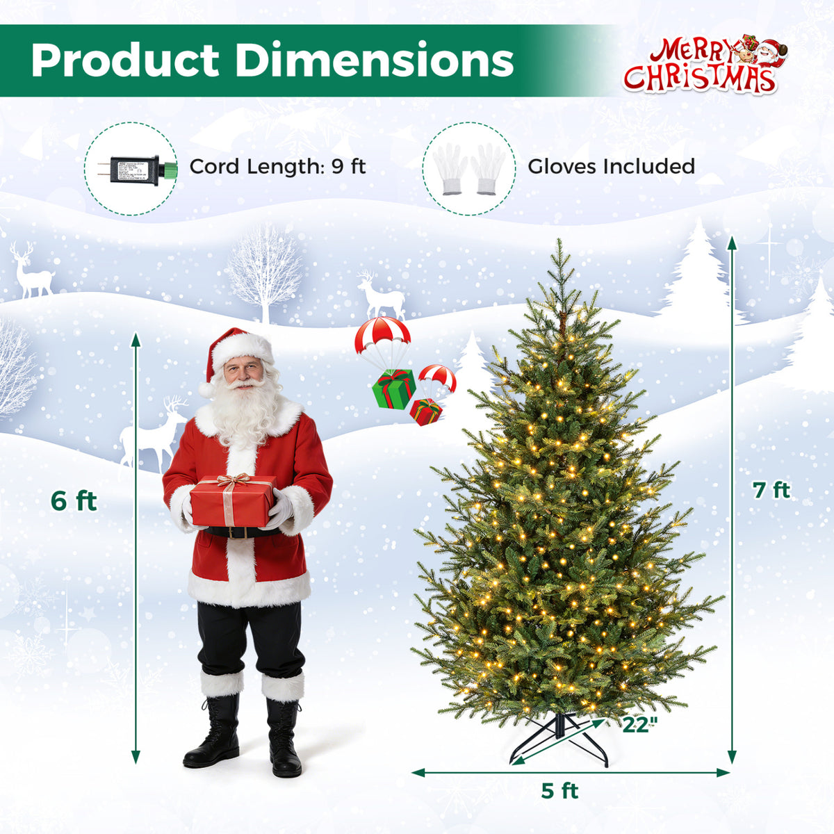 6 FT Pre-Lit Artificial Christmas Tree with 240 Warm White LED Lights