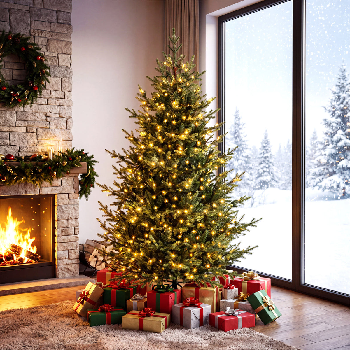 6 FT Pre-Lit Artificial Christmas Tree with 240 Warm White LED Lights