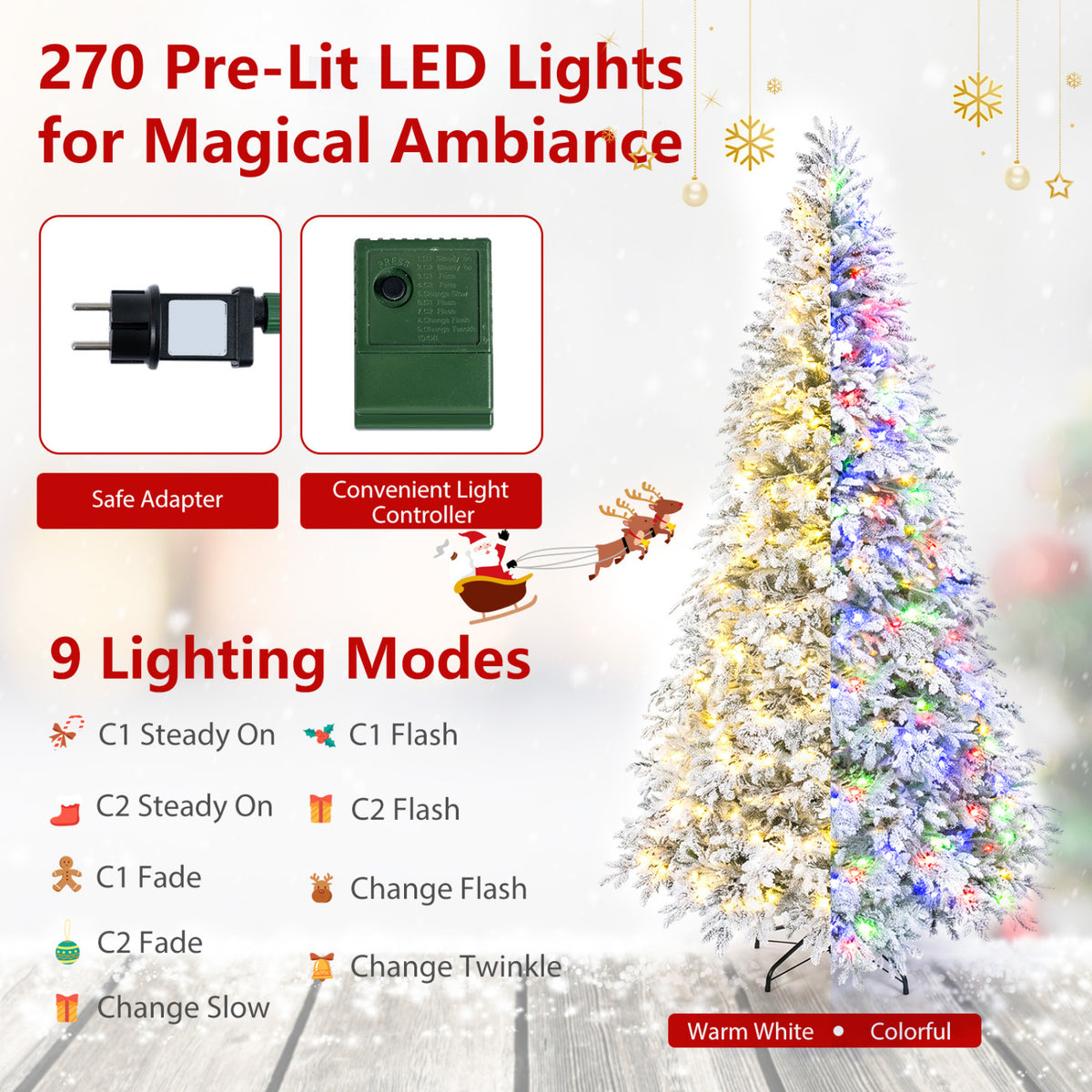 6 FT Pre-Lit Artificial Christmas Tree with Warm White and Multicolor LED Light