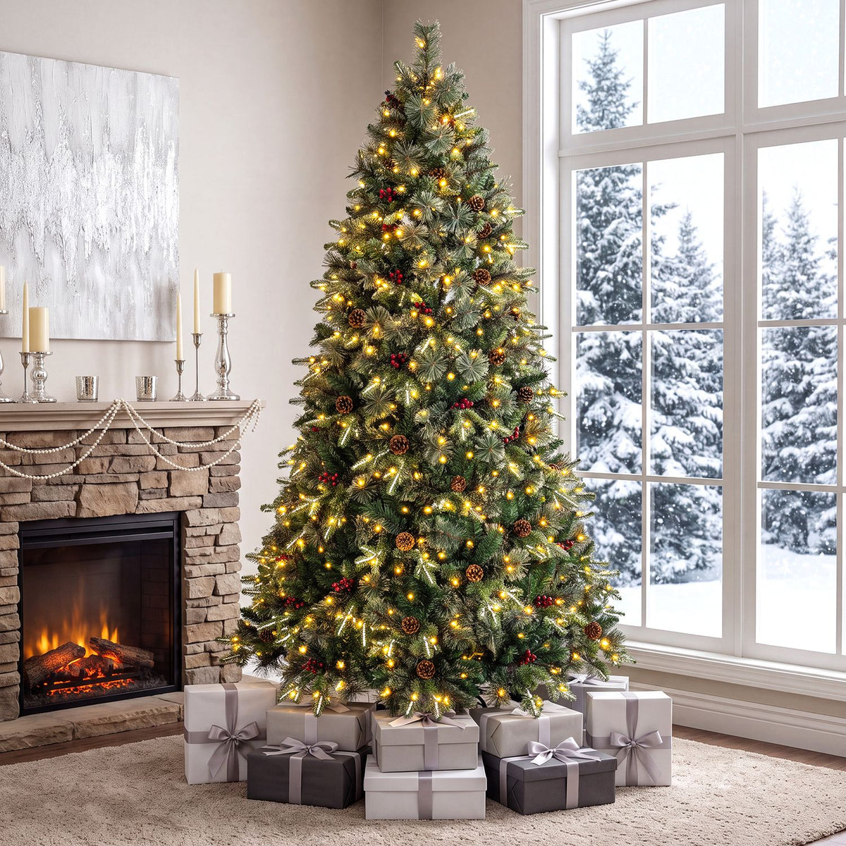 7 FT Pre-Lit Artificial Christmas Tree with Dual