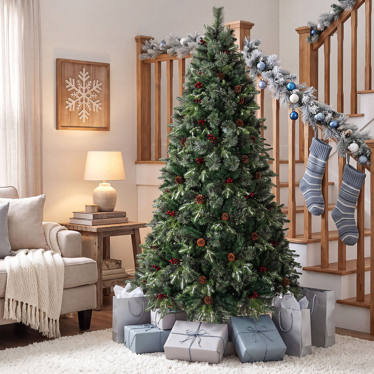 7 FT Pre-Lit Artificial Christmas Tree with Dual