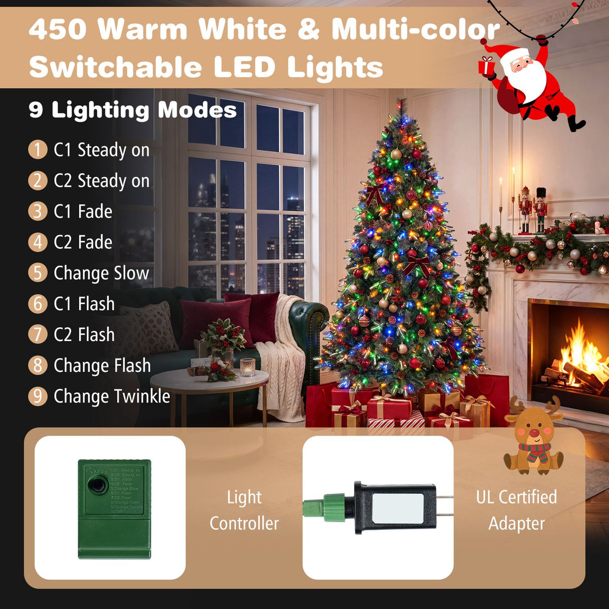 7 FT Pre-Lit Artificial Christmas Tree with Dual