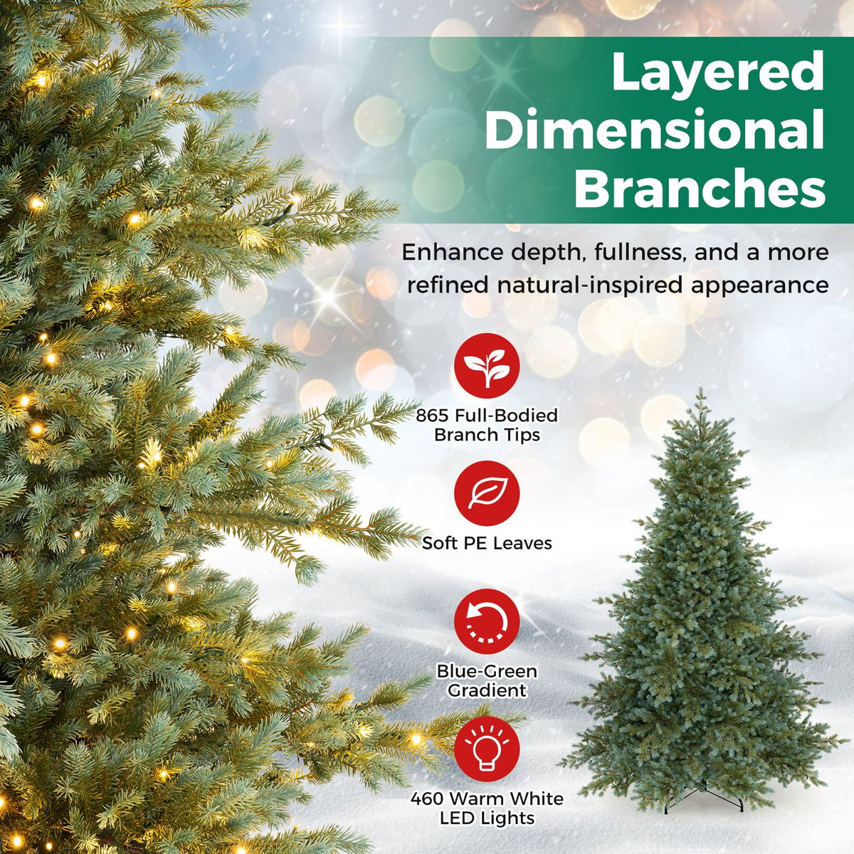 7 FT Pre-Lit Artificial Christmas Tree with 460 Warm White LED Lights