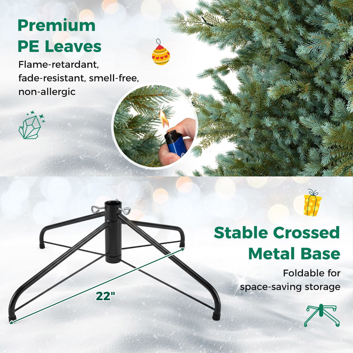 7 FT Pre-Lit Artificial Christmas Tree with 460 Warm White LED Lights