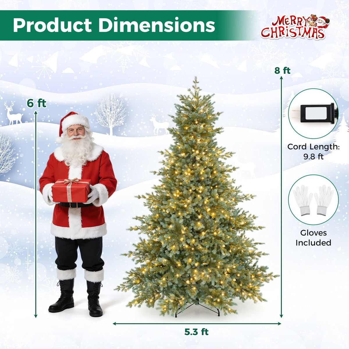 7 FT Pre-Lit Artificial Christmas Tree with 460 Warm White LED Lights
