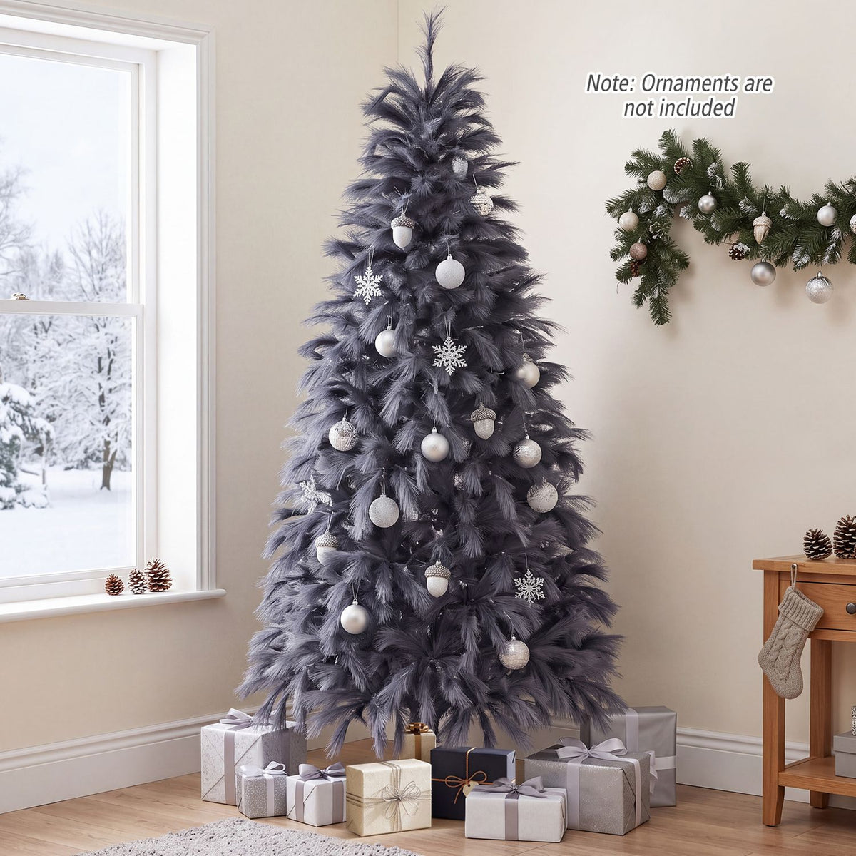 7 FT Pre-Lit Christmas Tree with Feather