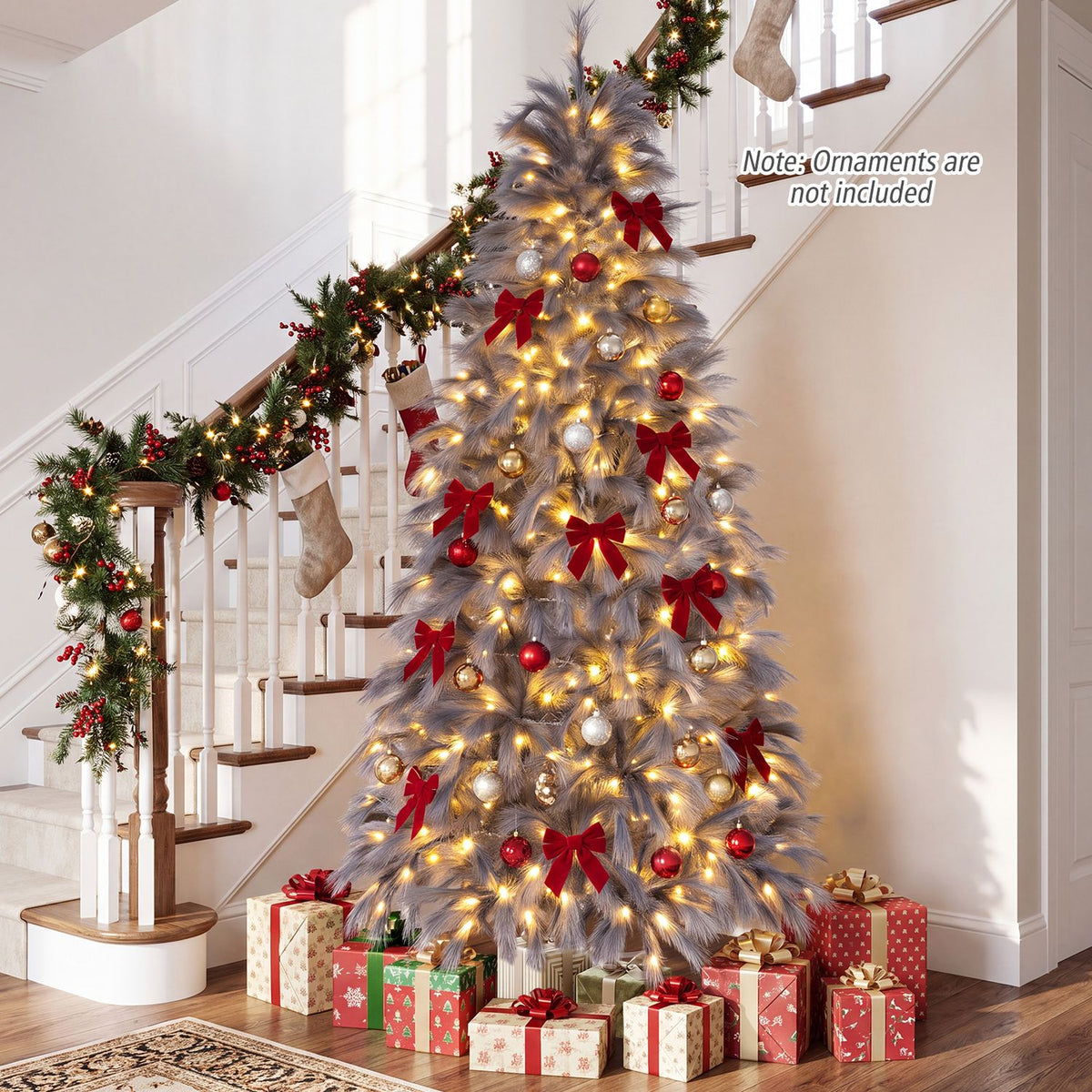 7 FT Pre-Lit Christmas Tree with Feather