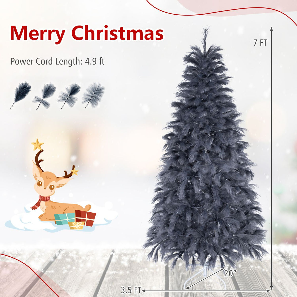 7 FT Pre-Lit Christmas Tree with Feather