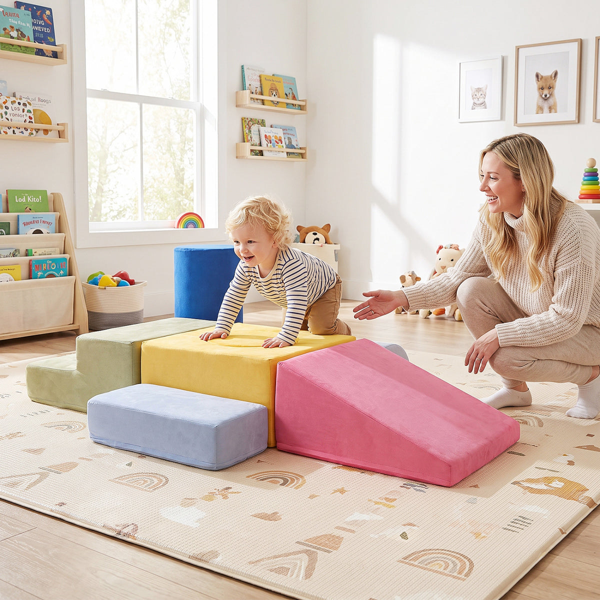 7-Piece Foam Climbing Blocks for Toddlers 1-3 Years Old with Detachable Covers, Yellow