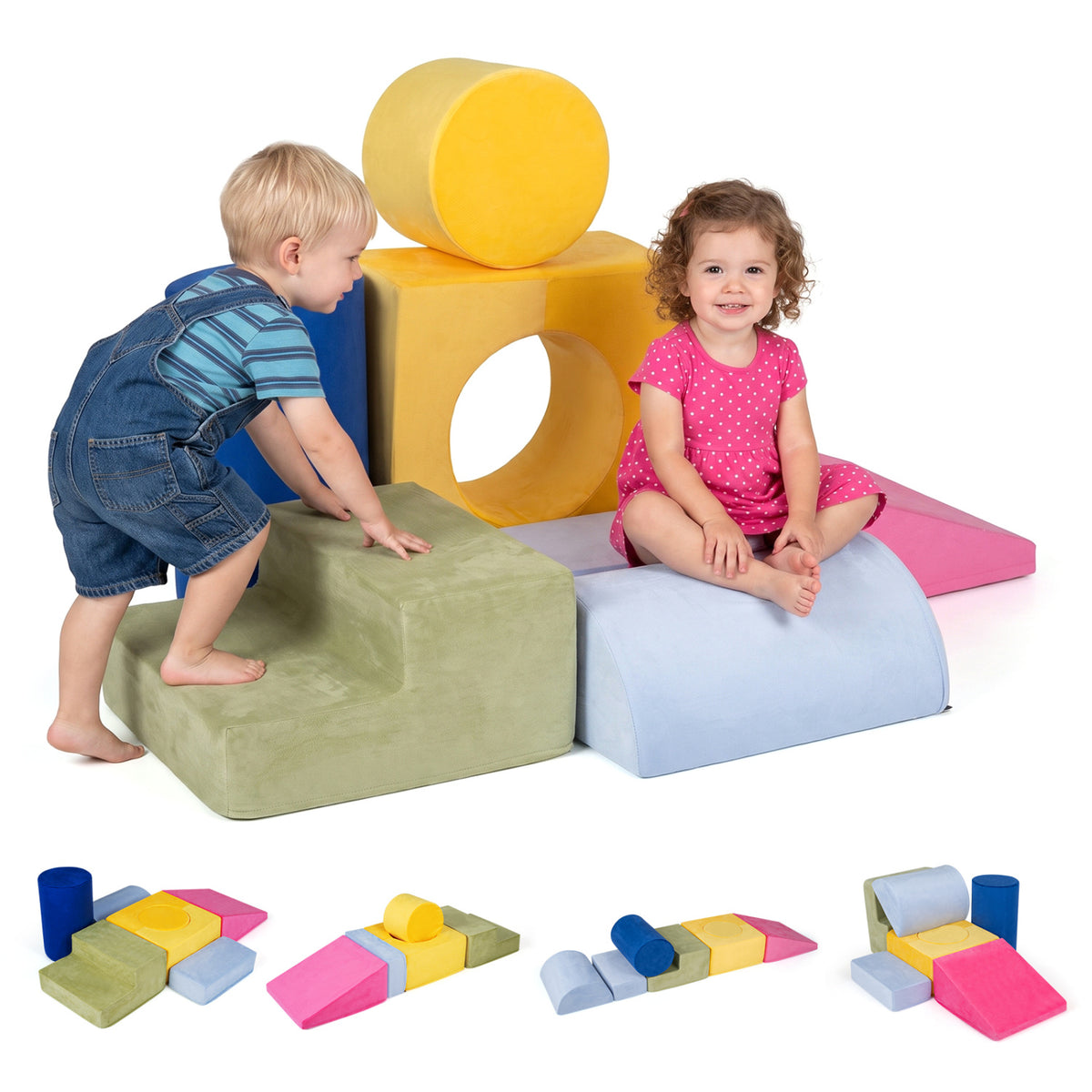 7-Piece Foam Climbing Blocks for Toddlers 1-3 Years Old with Detachable Covers, Yellow