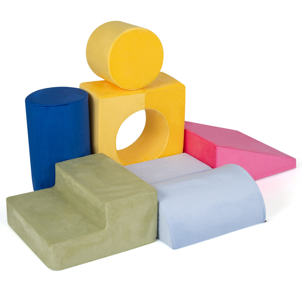 7-Piece Foam Climbing Blocks for Toddlers 1-3 Years Old with Detachable Covers, Yellow