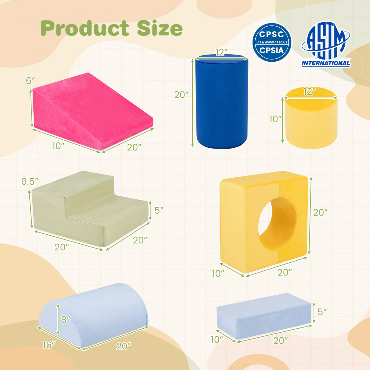 7-Piece Foam Climbing Blocks for Toddlers 1-3 Years Old with Detachable Covers, Yellow