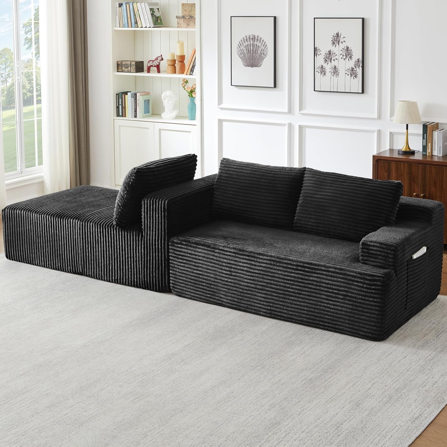 96" L Shaped Cloud Sectional Couch with Chaise, Deep Seat Modular Sectional Sofa Corduroy Memory Foam Sofa Boneless Couches for Living Room Bedroom, No Assembly Required