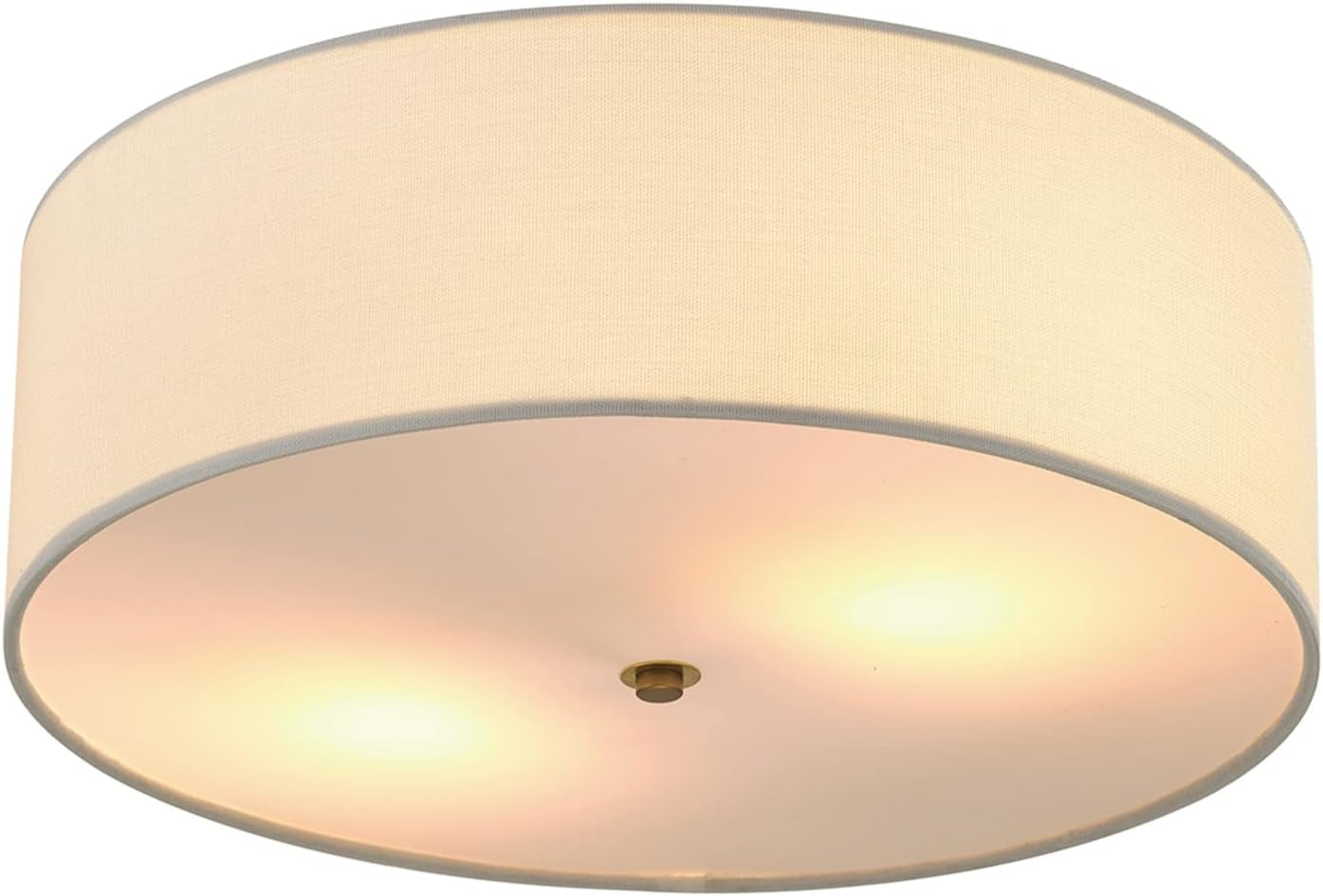 Bottom-up view showing two bright light pools shining through the white diffuser.