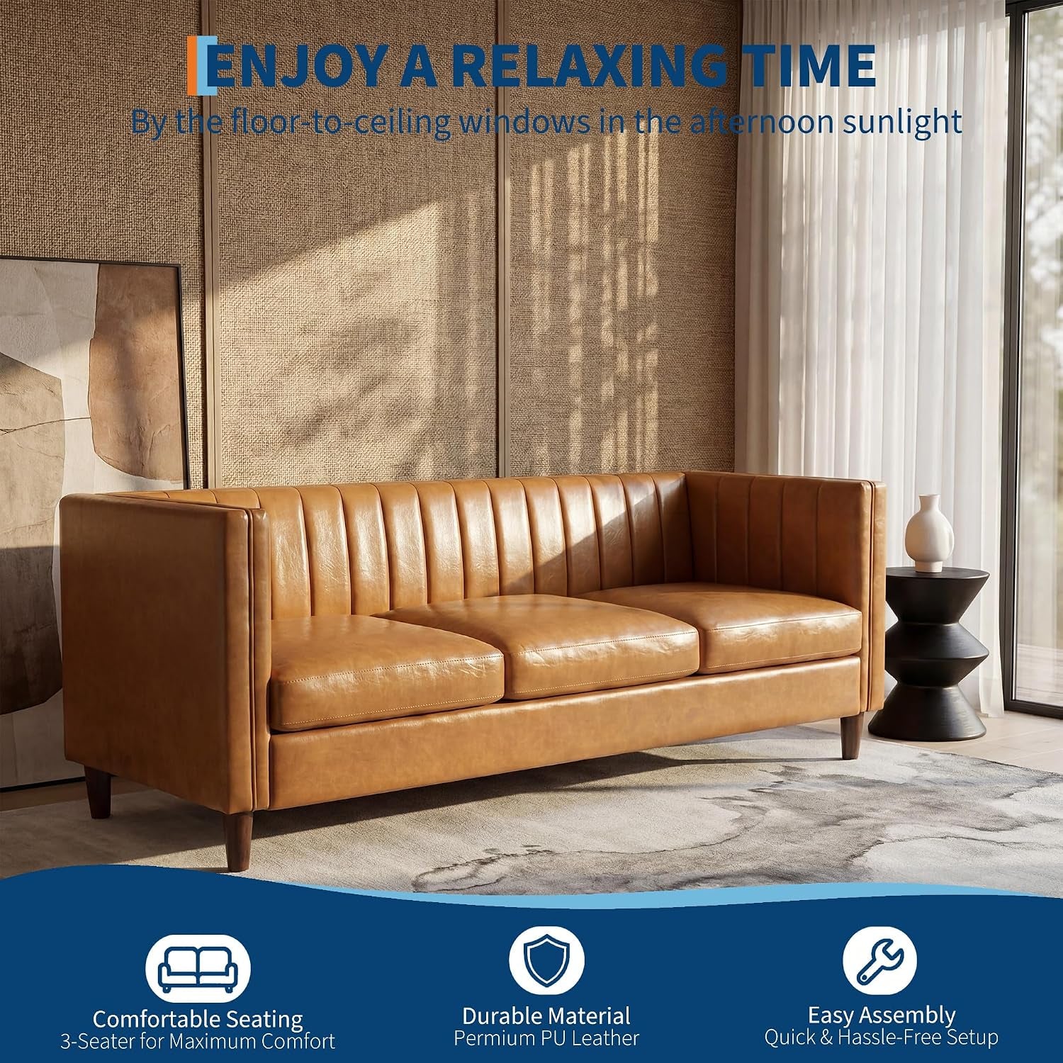 81.1" PU Leather 3-Seat Sofa