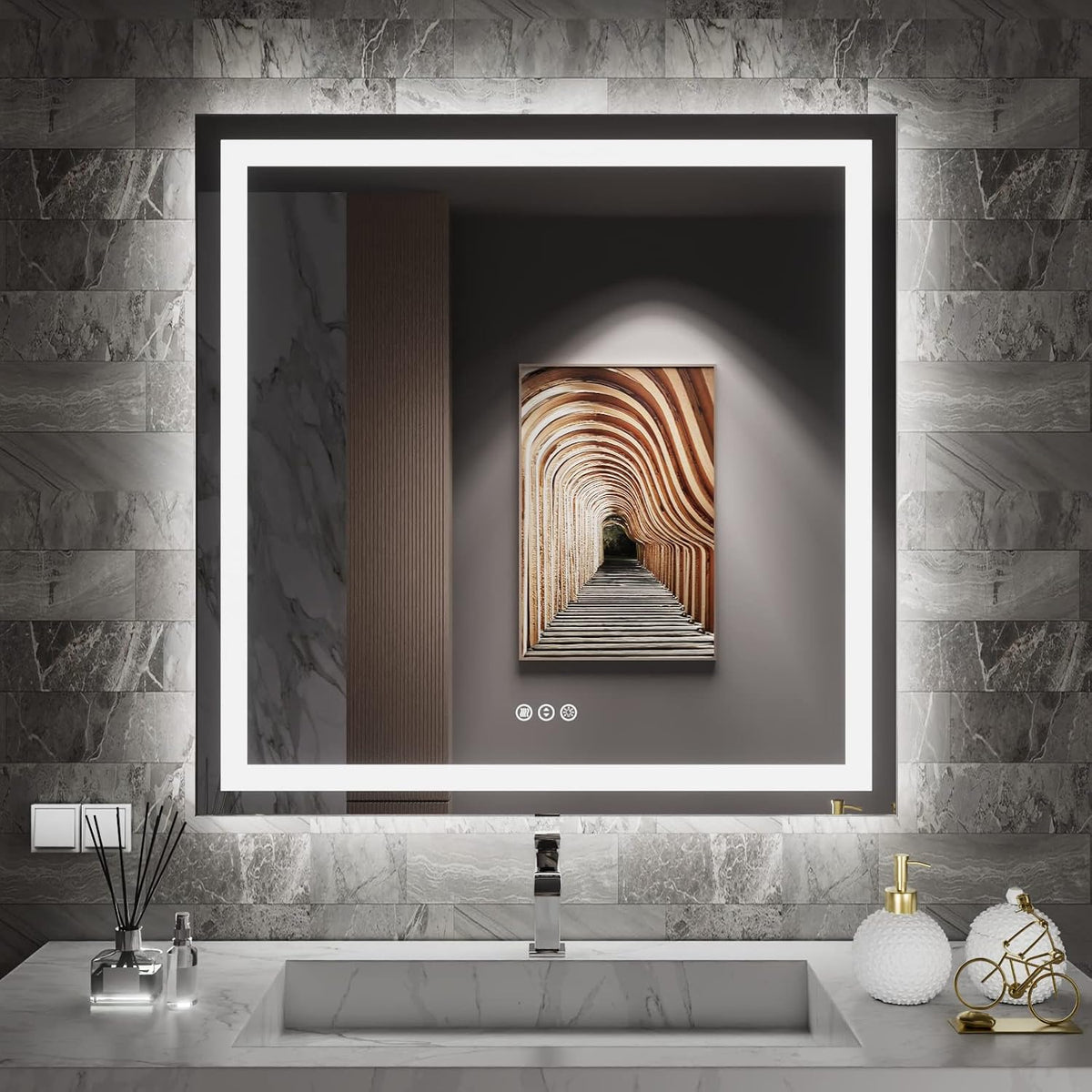 Amorho LED Mirror for Bathroom, 24"x30" with Front Light and Backlight | Stepless Dimmable, Anti-Fog, gallery view 15