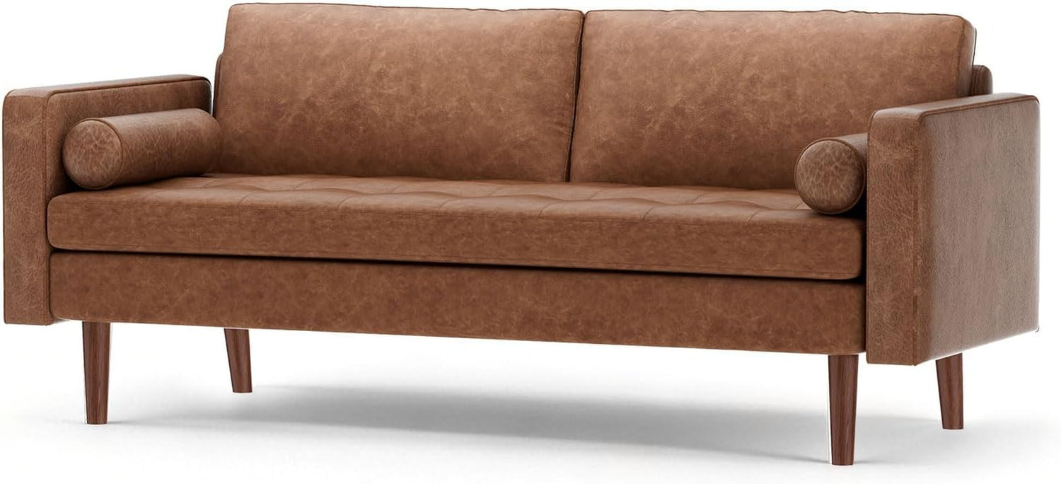 Faux Leather Sofa,70" Brown Leather Couch for Living Room