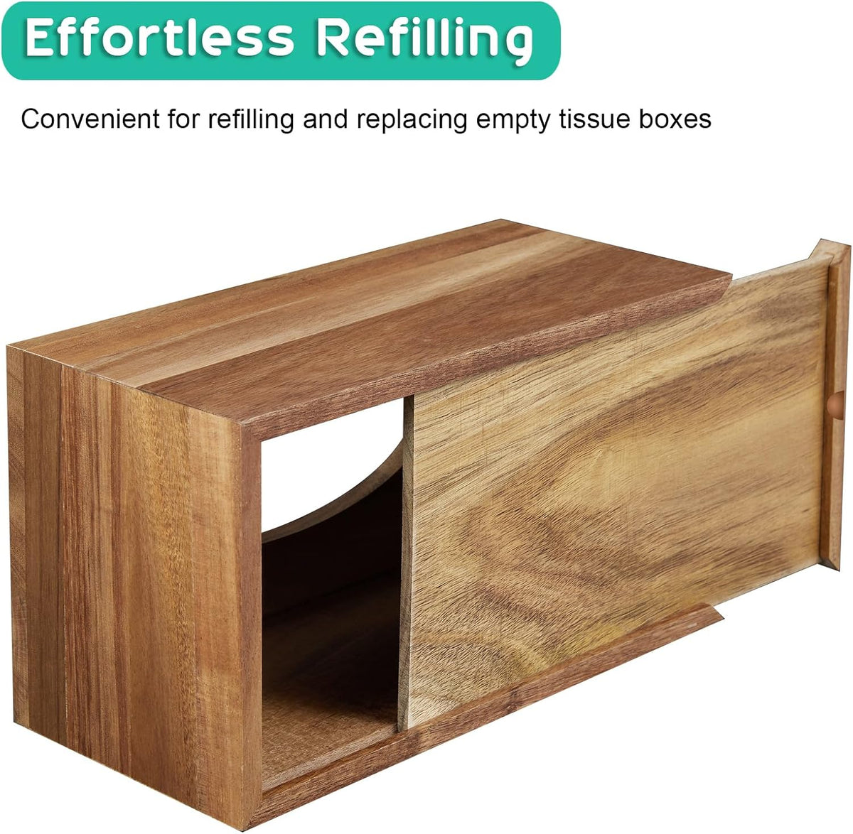 Open underside view of rectangular tissue box cover showing the removable bottom panel and interior cavity