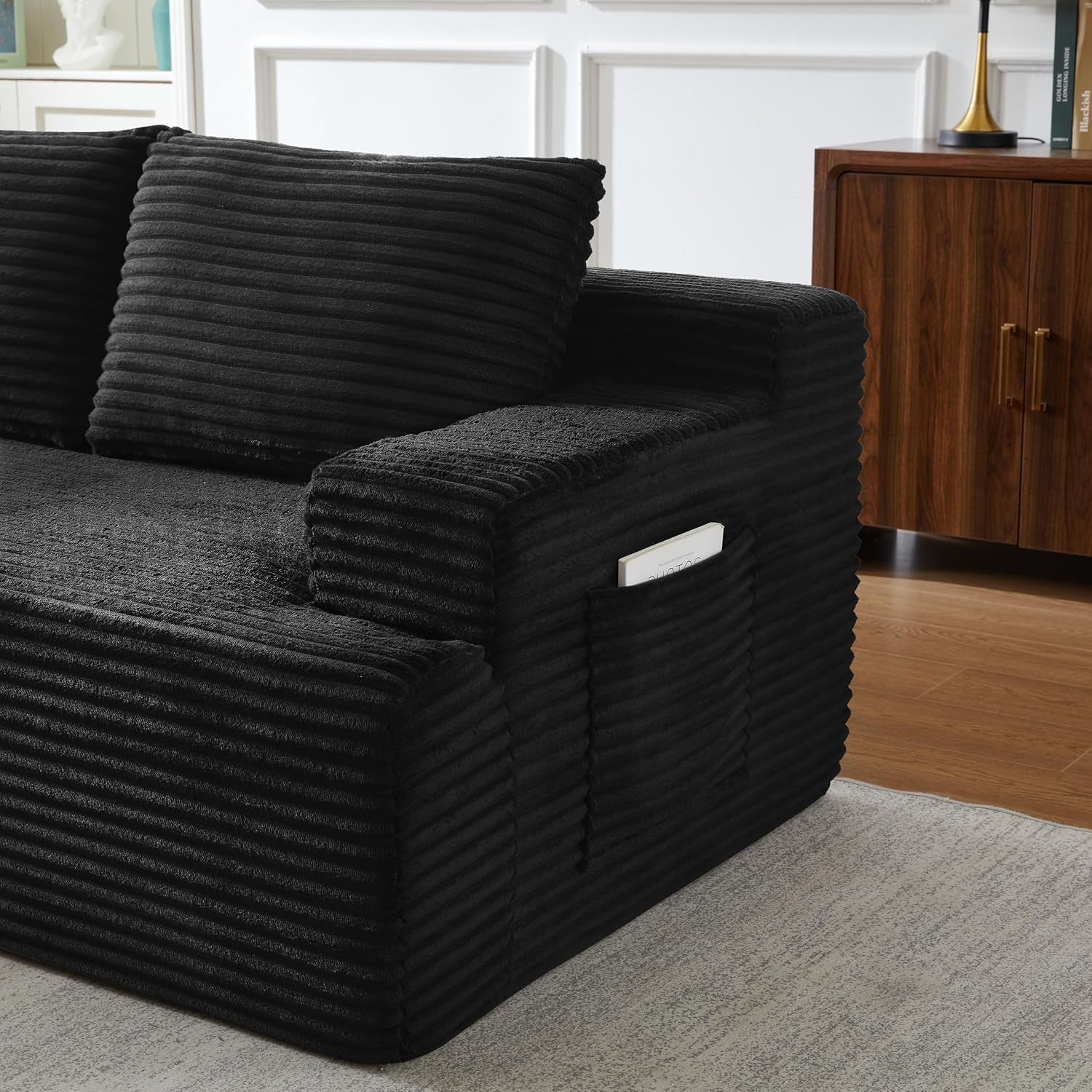 96" L Shaped Cloud Sectional Couch with Chaise, Deep Seat Modular Sectional Sofa Corduroy Memory Foam Sofa Boneless Couches for Living Room Bedroom, No Assembly Required