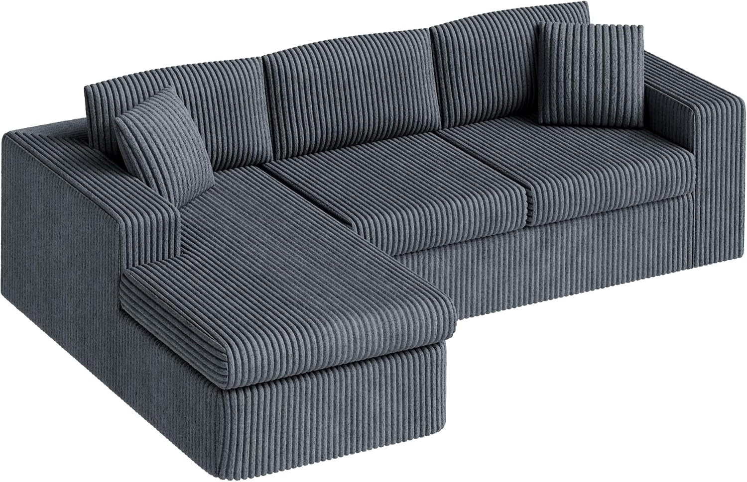 105" Boneless Couches for Living Room,Sectional Couches Modular Sofa with L-Shaped Chaise, Memory Foam Comfy Cloud Couch with Plush Corduroy Fabric, No Assembly Required, (Dark Grey)