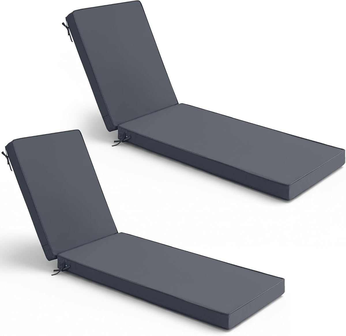 Single dark gray chaise lounge cushion with adjustable backrest shown at an incline on white background.
