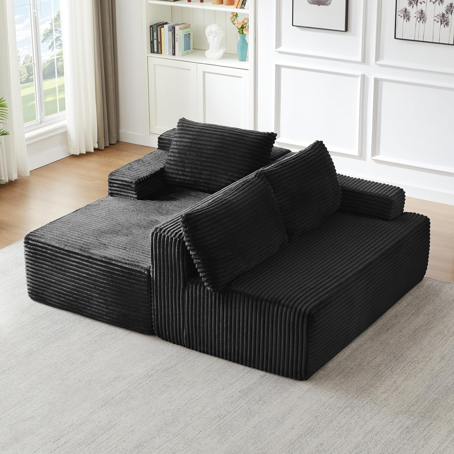 96" L Shaped Cloud Sectional Couch with Chaise, Deep Seat Modular Sectional Sofa Corduroy Memory Foam Sofa Boneless Couches for Living Room Bedroom, No Assembly Required