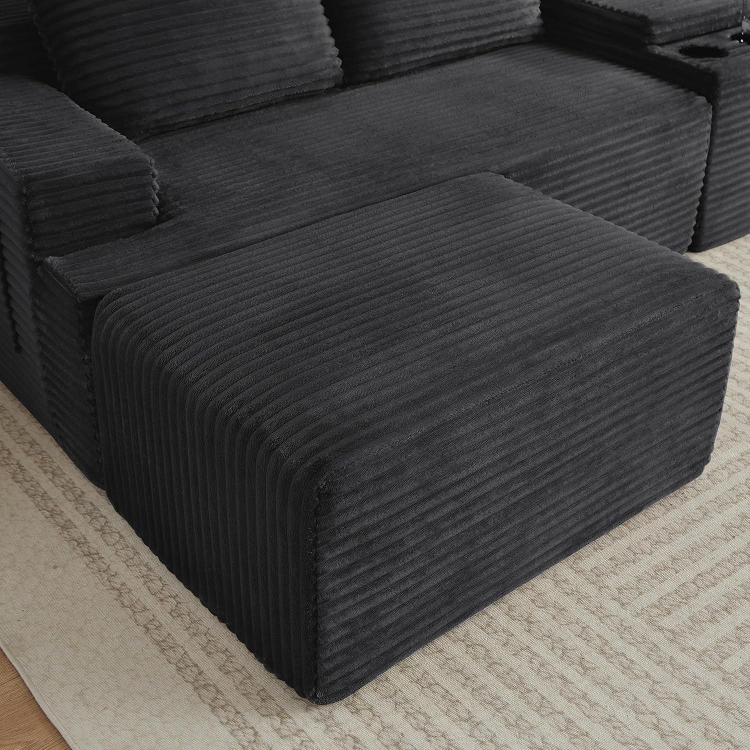 141" Oversized U Shaped Cloud Sectional Couches with Storage Console for Living Room, Corduroy Compressed Boneless Couch, Symmetrical Sofa & Couch with Movable Ottomans, Cup Holder