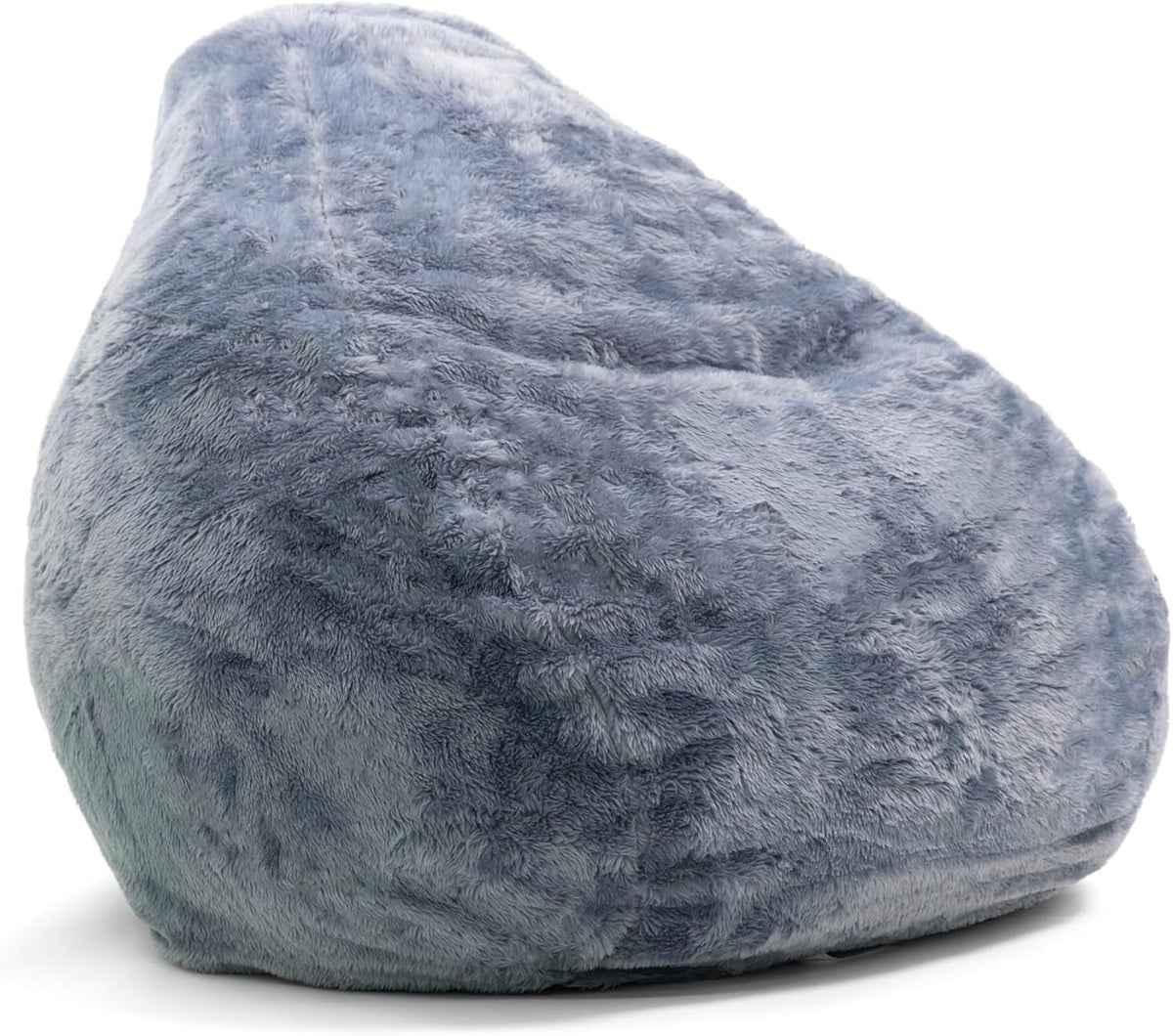 Close-up of soft grey-blue corded plush fabric covering a large beanbag surface.