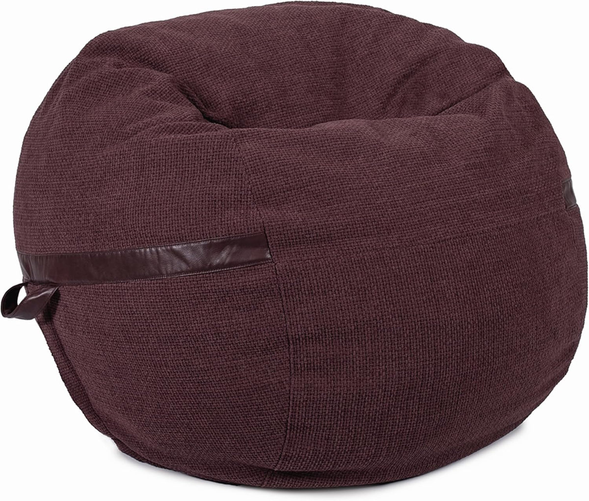 Side view of a deep burgundy corded cover with a dark leather trim band and small carry loop.