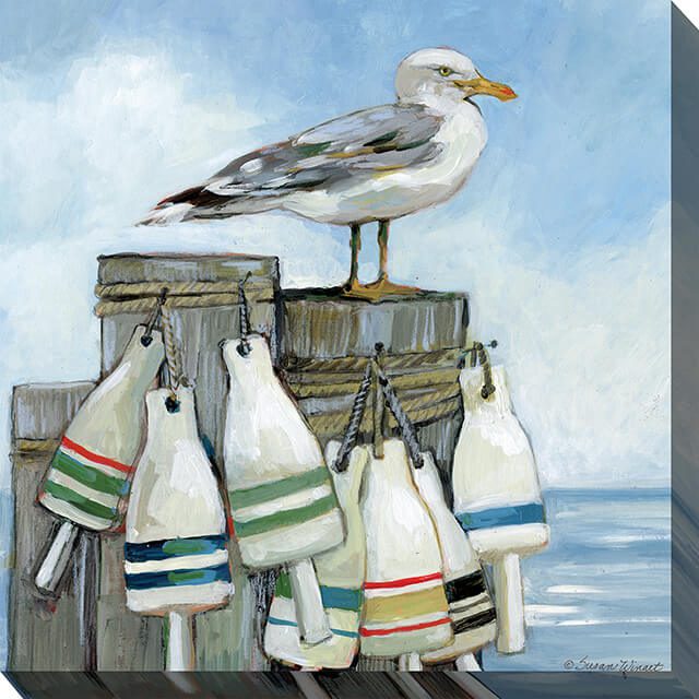 Seagull On Pier Outdoor Canvas Wall Art