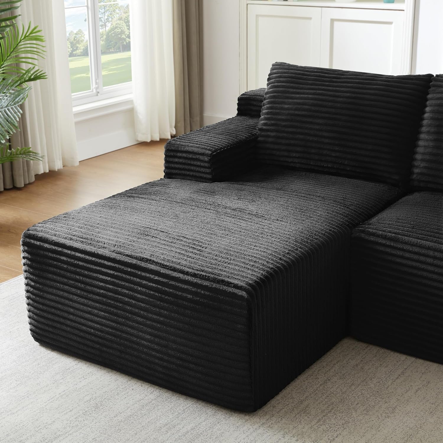 96" L Shaped Cloud Sectional Couch with Chaise, Deep Seat Modular Sectional Sofa Corduroy Memory Foam Sofa Boneless Couches for Living Room Bedroom, No Assembly Required