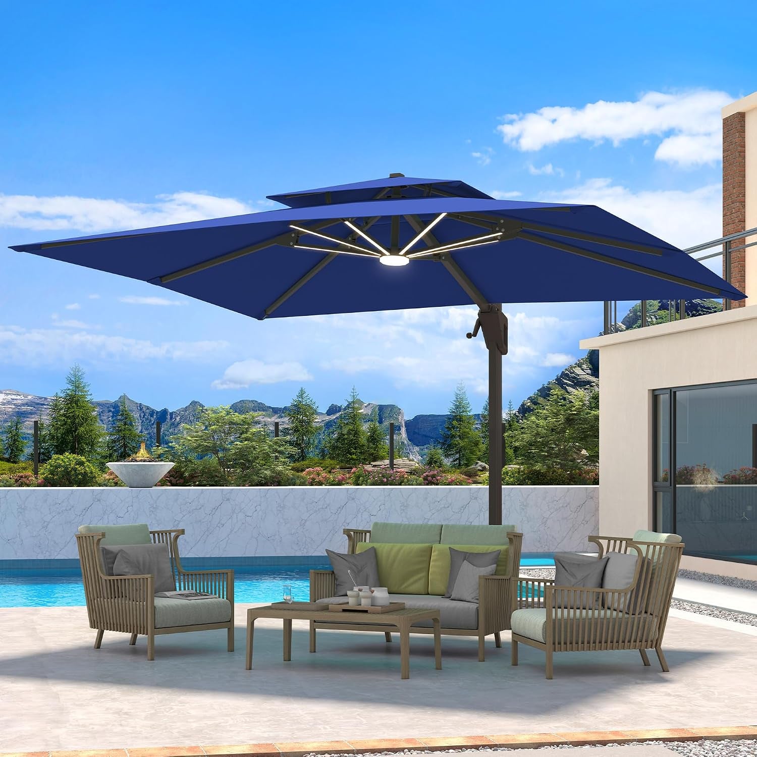 10 X 13 FT Cantilever Patio Umbrella Outdoor with Led Lights | Heavy Duty Aluminum Frame, Waterproof, gallery view 21