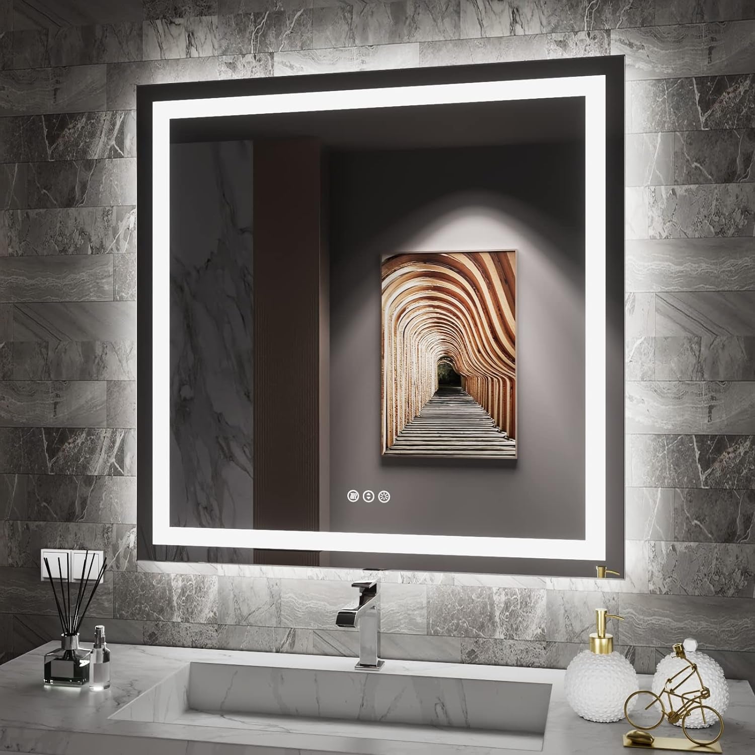 Amorho LED Mirror for Bathroom, 24"x30" with Front Light and Backlight | Stepless Dimmable, Anti-Fog, gallery view 48