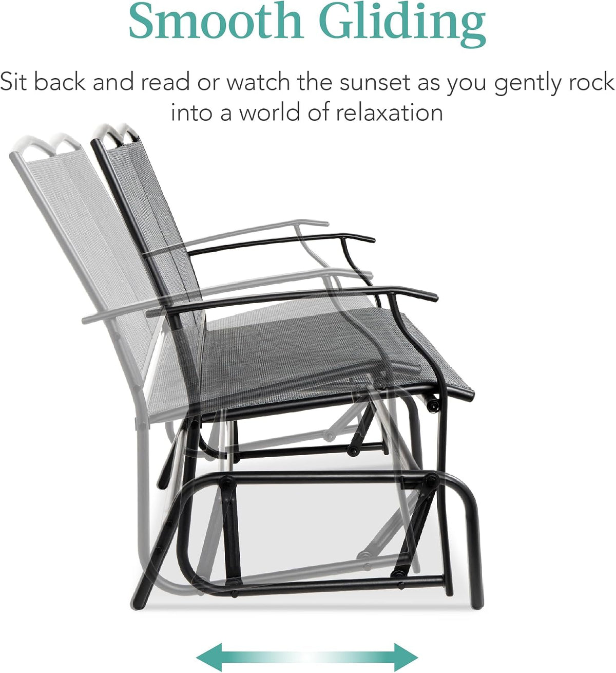 Side view of a gliding bench with an overlay illustrating its motion