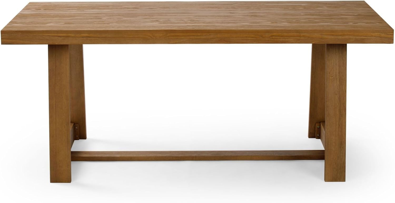 Straight-on front shot of the solid wood table showing the rectangular top and leg design