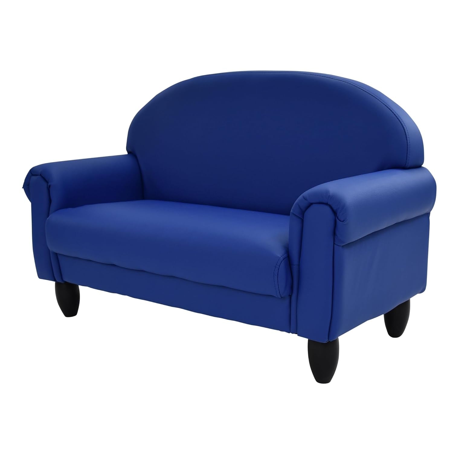 Blue two-seat kids sofa shown at a three-quarter angle on a white background