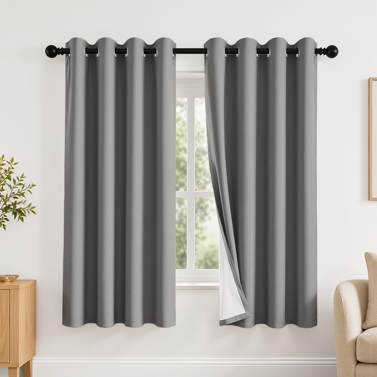 2 Panels 100% Blackout Curtains, Midweight Grommet Drapes | Thermal Insulated Drapes With White Backing, gallery view 70