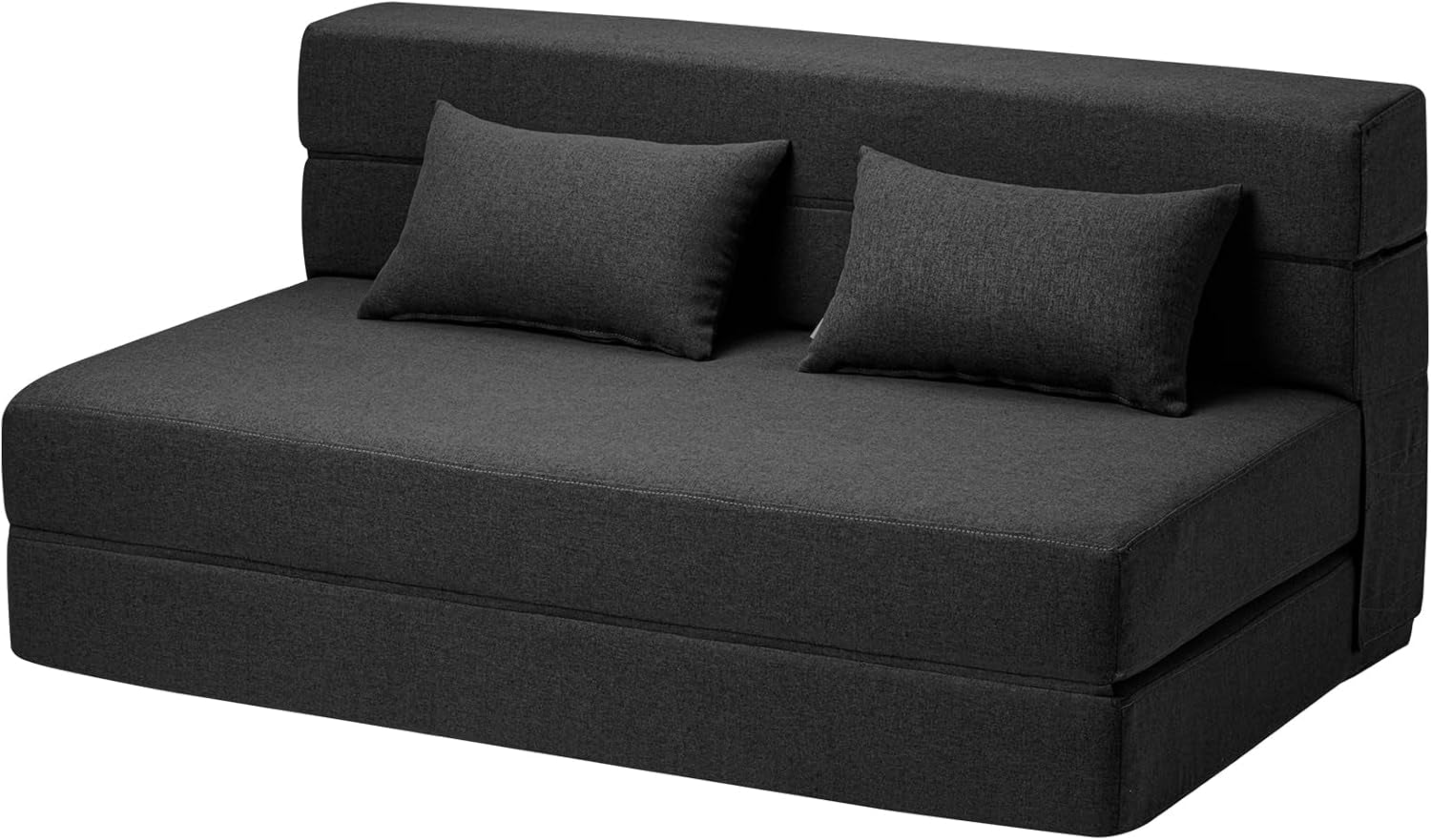 Dark gray folding twin sofa bed shown from a front three-quarter angle with two pillows.