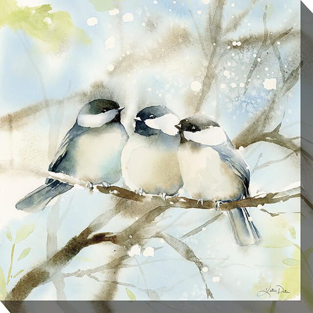 Cozy Chickadees Outdoor Canvas Wall Art