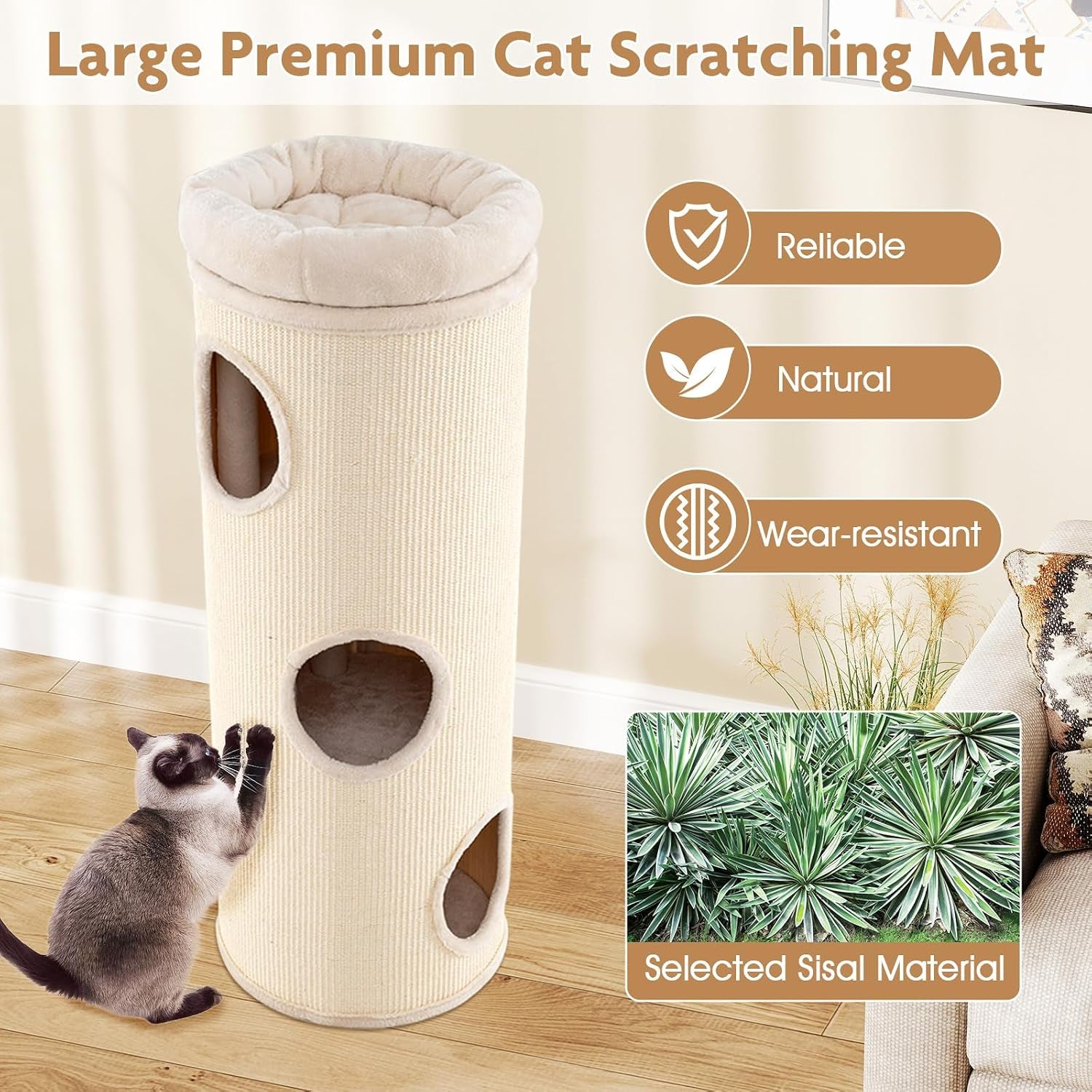 Tangkula 4 Story Cat Tree Condo, 49” Barrel-Shaped Cat House with Detachable Sisal Scratching Board, 3, gallery view 7