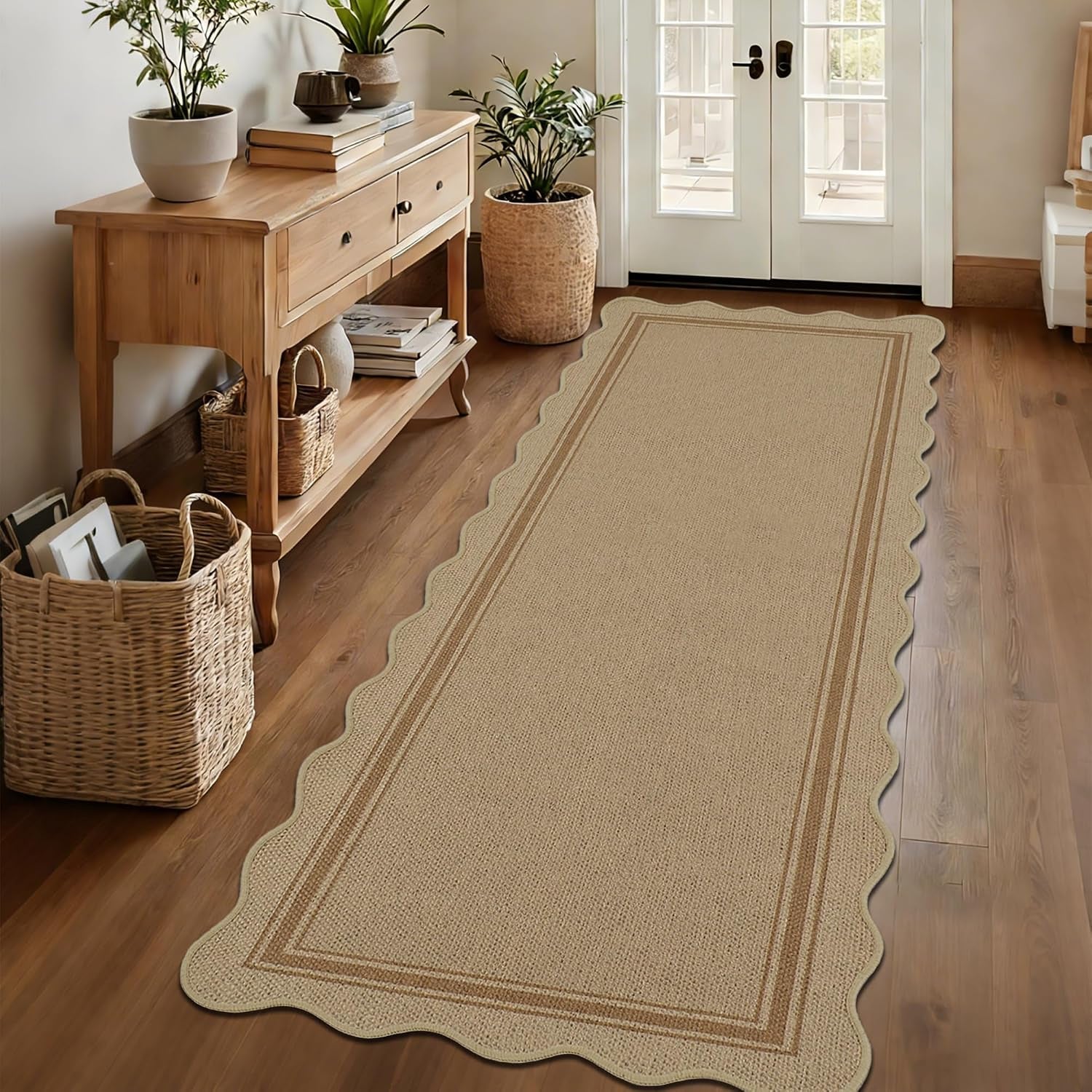 Zeeinx 5x7 Scalloped Rug Easy Jute Washable Outdoor Patio Rug | Indoor Outdoor Black Geometric Neutral, gallery view 19